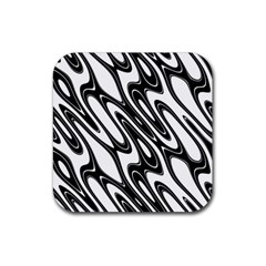 Black And White Wave Abstract Rubber Coaster (square)  by Amaryn4rt