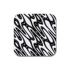 Black And White Wave Abstract Rubber Square Coaster (4 Pack)  by Amaryn4rt