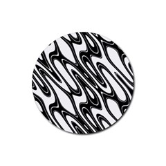 Black And White Wave Abstract Rubber Coaster (round)  by Amaryn4rt