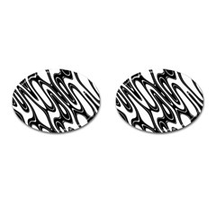 Black And White Wave Abstract Cufflinks (oval) by Amaryn4rt