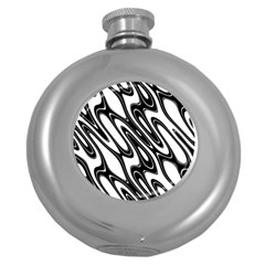 Black And White Wave Abstract Round Hip Flask (5 Oz) by Amaryn4rt