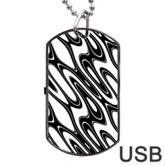 Black And White Wave Abstract Dog Tag Usb Flash (two Sides)