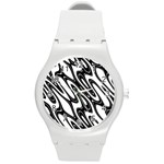 Black And White Wave Abstract Round Plastic Sport Watch (M) Front