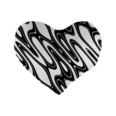 Black And White Wave Abstract Standard 16  Premium Heart Shape Cushions