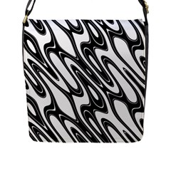 Black And White Wave Abstract Flap Messenger Bag (l)  by Amaryn4rt