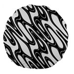 Black And White Wave Abstract Large 18  Premium Flano Round Cushions Front