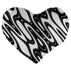 Black And White Wave Abstract Large 19  Premium Flano Heart Shape Cushions