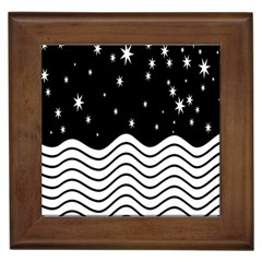 Black And White Waves And Stars Abstract Backdrop Clipart Framed Tiles by Amaryn4rt