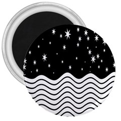 Black And White Waves And Stars Abstract Backdrop Clipart 3  Magnets by Amaryn4rt