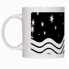 Black And White Waves And Stars Abstract Backdrop Clipart White Mugs by Amaryn4rt