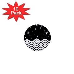 Black And White Waves And Stars Abstract Backdrop Clipart 1  Mini Buttons (10 Pack)  by Amaryn4rt