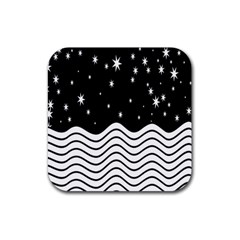 Black And White Waves And Stars Abstract Backdrop Clipart Rubber Coaster (square)  by Amaryn4rt