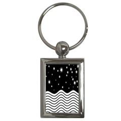 Black And White Waves And Stars Abstract Backdrop Clipart Key Chains (rectangle)  by Amaryn4rt