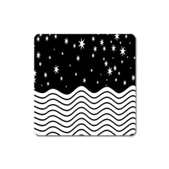 Black And White Waves And Stars Abstract Backdrop Clipart Square Magnet by Amaryn4rt