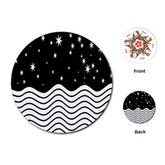 Black And White Waves And Stars Abstract Backdrop Clipart Playing Cards (round) 