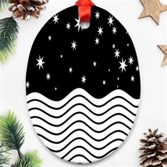 Black And White Waves And Stars Abstract Backdrop Clipart Oval Ornament (two Sides) by Amaryn4rt