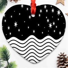 Black And White Waves And Stars Abstract Backdrop Clipart Heart Ornament (two Sides) by Amaryn4rt