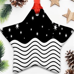 Black And White Waves And Stars Abstract Backdrop Clipart Star Ornament (two Sides) by Amaryn4rt