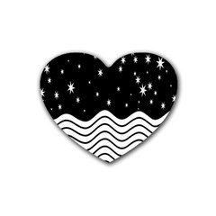 Black And White Waves And Stars Abstract Backdrop Clipart Rubber Coaster (heart)  by Amaryn4rt