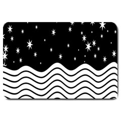 Black And White Waves And Stars Abstract Backdrop Clipart Large Doormat  by Amaryn4rt