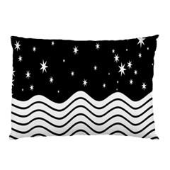 Black And White Waves And Stars Abstract Backdrop Clipart Pillow Case by Amaryn4rt