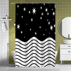 Black And White Waves And Stars Abstract Backdrop Clipart Shower Curtain 48  X 72  (small) 