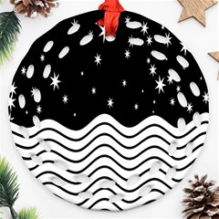 Black And White Waves And Stars Abstract Backdrop Clipart Ornament (round Filigree)