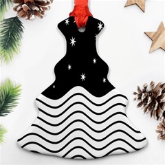 Black And White Waves And Stars Abstract Backdrop Clipart Christmas Tree Ornament (two Sides)