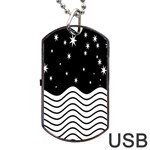 Black And White Waves And Stars Abstract Backdrop Clipart Dog Tag USB Flash (One Side) Front