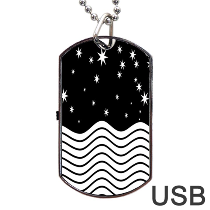 Black And White Waves And Stars Abstract Backdrop Clipart Dog Tag USB Flash (One Side)