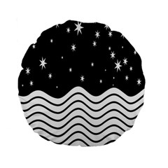 Black And White Waves And Stars Abstract Backdrop Clipart Standard 15  Premium Round Cushions by Amaryn4rt