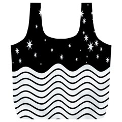 Black And White Waves And Stars Abstract Backdrop Clipart Full Print Recycle Bags (l)  by Amaryn4rt