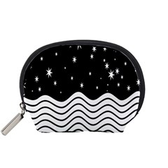 Black And White Waves And Stars Abstract Backdrop Clipart Accessory Pouches (small)  by Amaryn4rt