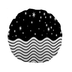 Black And White Waves And Stars Abstract Backdrop Clipart Standard 15  Premium Flano Round Cushions