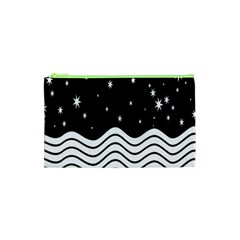 Black And White Waves And Stars Abstract Backdrop Clipart Cosmetic Bag (xs) by Amaryn4rt