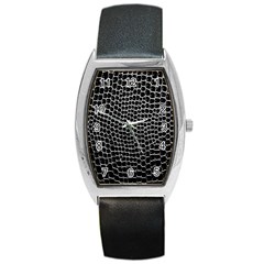 Black White Crocodile Background Barrel Style Metal Watch