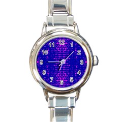 Blue And Pink Pixel Pattern Round Italian Charm Watch by Amaryn4rt