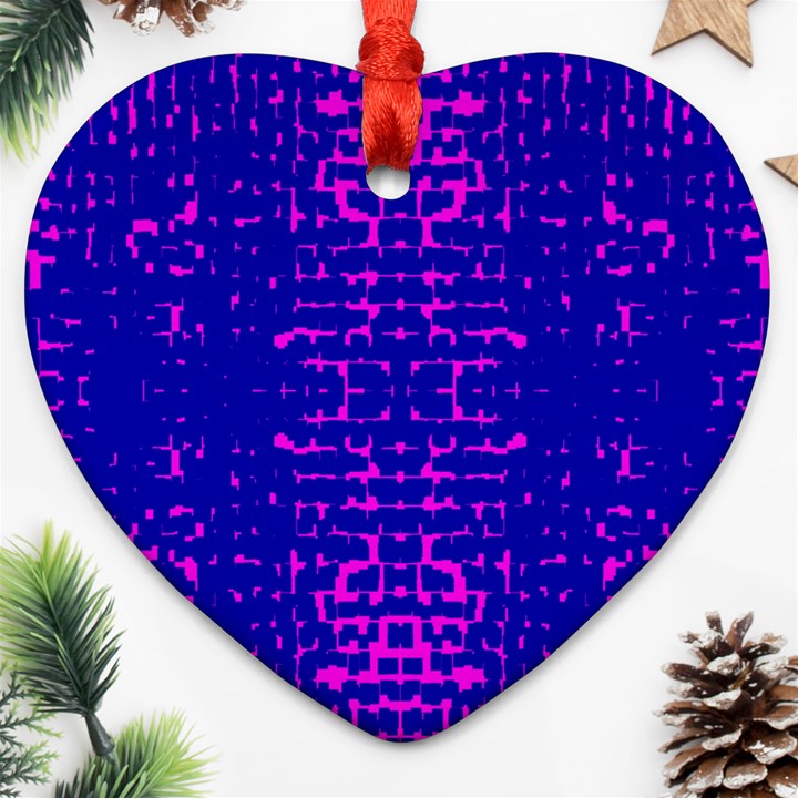 Blue And Pink Pixel Pattern Ornament (Heart)