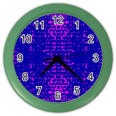 Blue And Pink Pixel Pattern Color Wall Clocks by Amaryn4rt