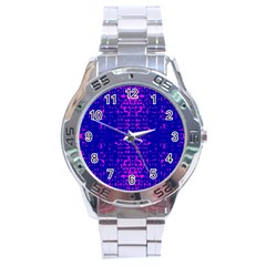 Blue And Pink Pixel Pattern Stainless Steel Analogue Watch by Amaryn4rt