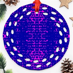 Blue And Pink Pixel Pattern Round Filigree Ornament (two Sides)