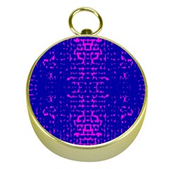 Blue And Pink Pixel Pattern Gold Compasses by Amaryn4rt