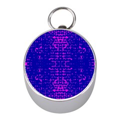 Blue And Pink Pixel Pattern Mini Silver Compasses