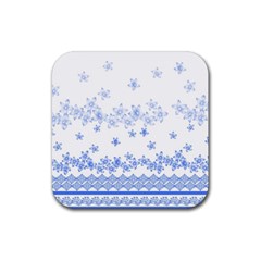 Blue And White Floral Background Rubber Coaster (square)  by Amaryn4rt