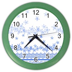 Blue And White Floral Background Color Wall Clocks by Amaryn4rt