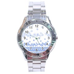 Blue And White Floral Background Stainless Steel Analogue Watch