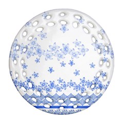 Blue And White Floral Background Round Filigree Ornament (two Sides)