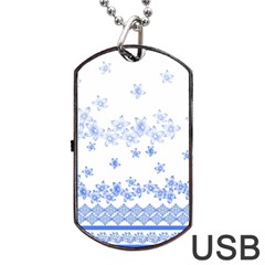 Blue And White Floral Background Dog Tag Usb Flash (two Sides)