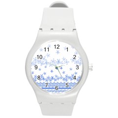 Blue And White Floral Background Round Plastic Sport Watch (m) by Amaryn4rt