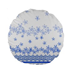 Blue And White Floral Background Standard 15  Premium Round Cushions by Amaryn4rt